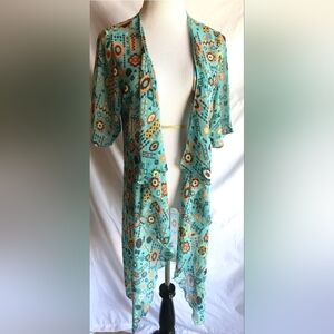 Lularoe Shirley Sheer Teal Multi-Colored Aztec Pattern SZ S UNICORN BeAuTiFuL